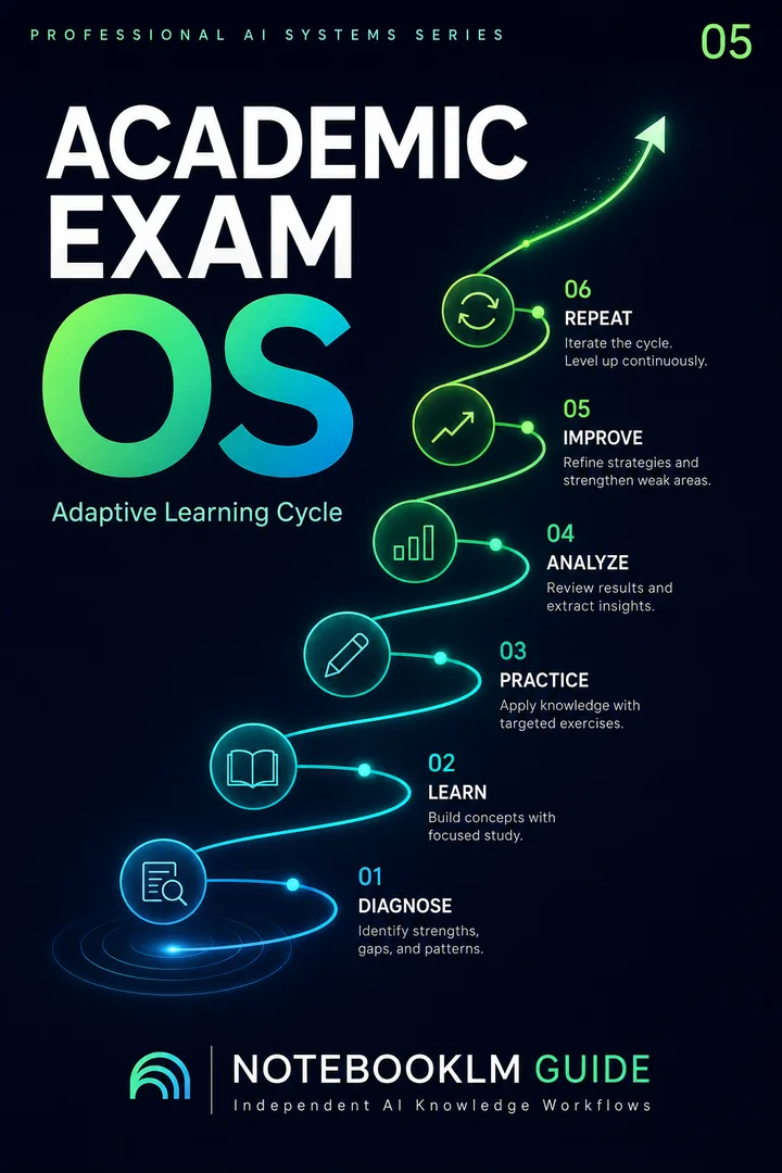 Academic Exam OS book cover showing an adaptive upward learning cycle